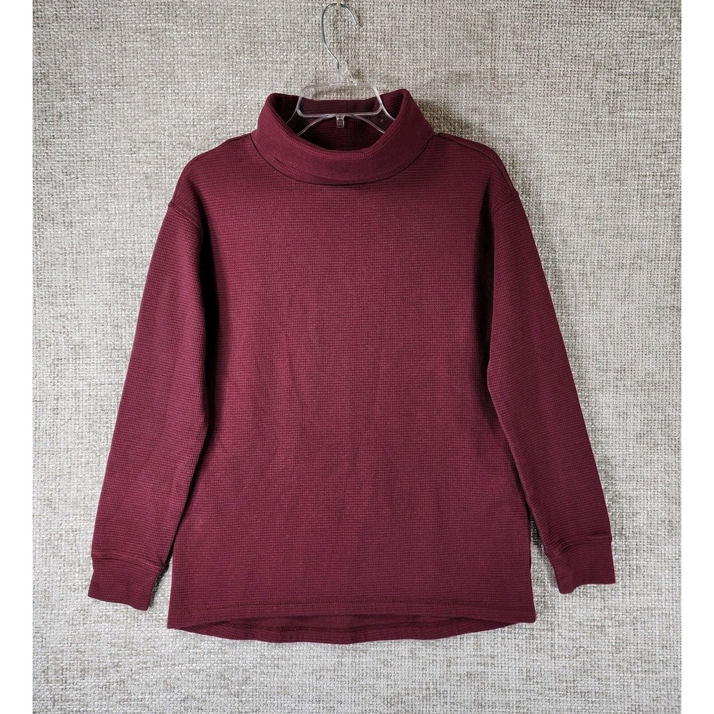 Lands' End Waffle Knit Turtleneck Sweater Mens Small‎ Maroon Cotton Blend Nice!